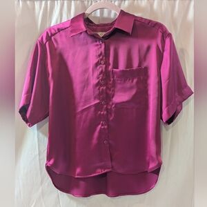 Women's Satin Button-Up Shirt - Purple